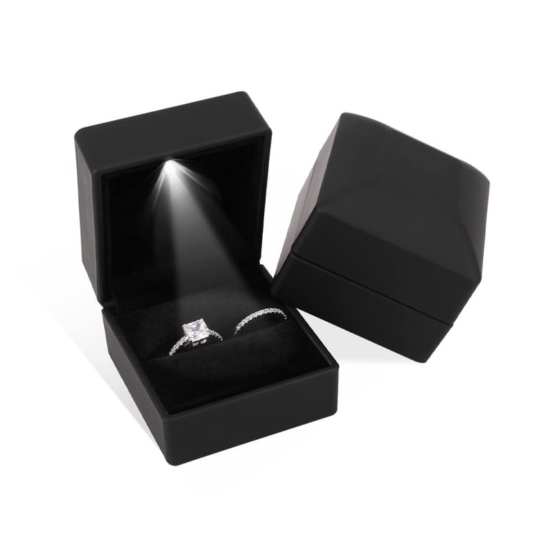 iSuperbÂ® Ring Box Black Jewelry Case Organizer with LED Light Gift Box - Image 4